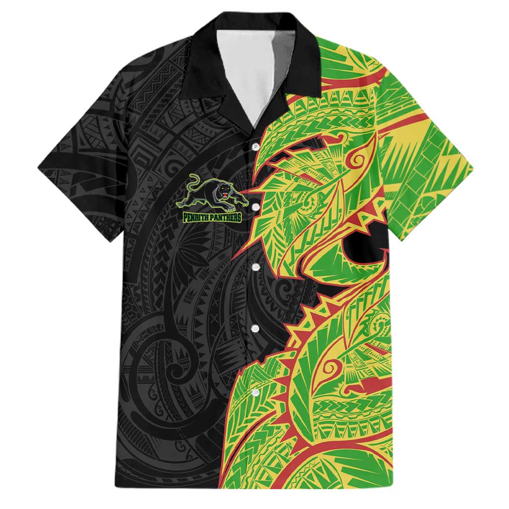 Penrith Panthers Family Matching Short Sleeve Bodycon Dress and Hawaiian Shirt Polynesian Tribal Tattoo Pacific Sport Art