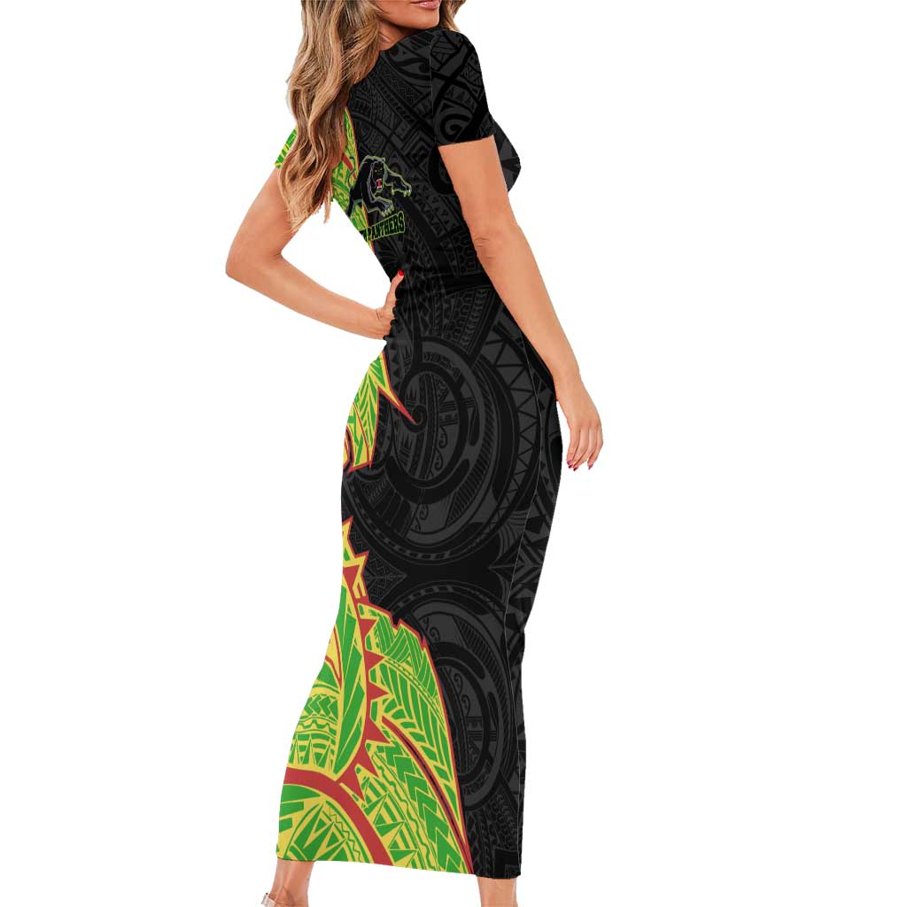 Penrith Panthers Family Matching Short Sleeve Bodycon Dress and Hawaiian Shirt Polynesian Tribal Tattoo Pacific Sport Art