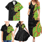 Penrith Panthers Family Matching Summer Maxi Dress and Hawaiian Shirt Polynesian Tribal Tattoo Pacific Sport Art