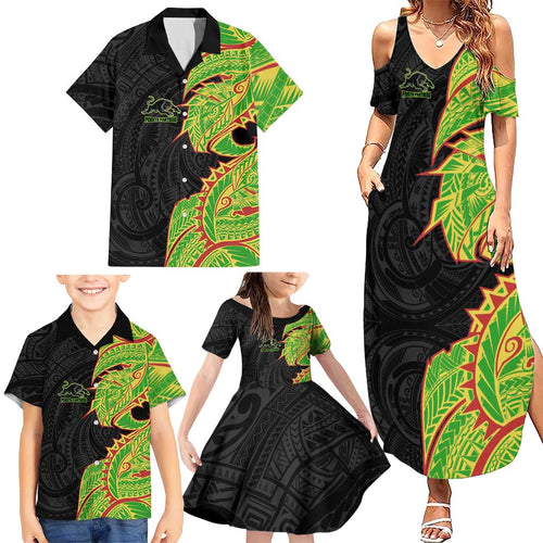 Penrith Panthers Family Matching Summer Maxi Dress and Hawaiian Shirt Polynesian Tribal Tattoo Pacific Sport Art