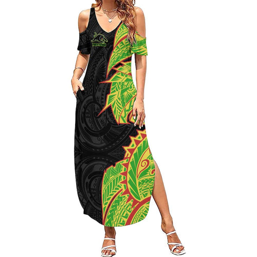 Penrith Panthers Family Matching Summer Maxi Dress and Hawaiian Shirt Polynesian Tribal Tattoo Pacific Sport Art