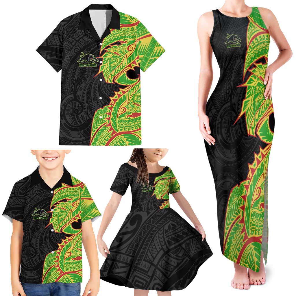 Penrith Panthers Family Matching Tank Maxi Dress and Hawaiian Shirt Polynesian Tribal Tattoo Pacific Sport Art