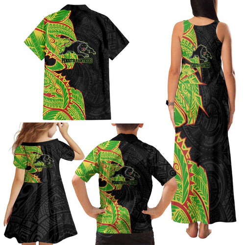 Penrith Panthers Family Matching Tank Maxi Dress and Hawaiian Shirt Polynesian Tribal Tattoo Pacific Sport Art