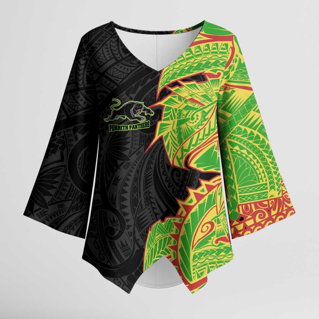 Penrith Panthers Kimono Sleeve Blouse Polynesian Tribal Tattoo Pacific Sport Art