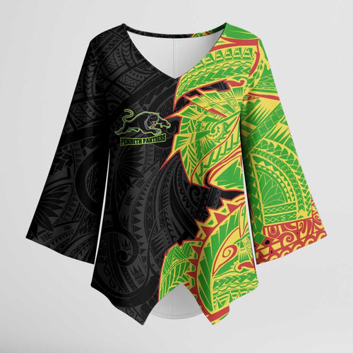 Penrith Panthers Kimono Sleeve Blouse Polynesian Tribal Tattoo Pacific Sport Art