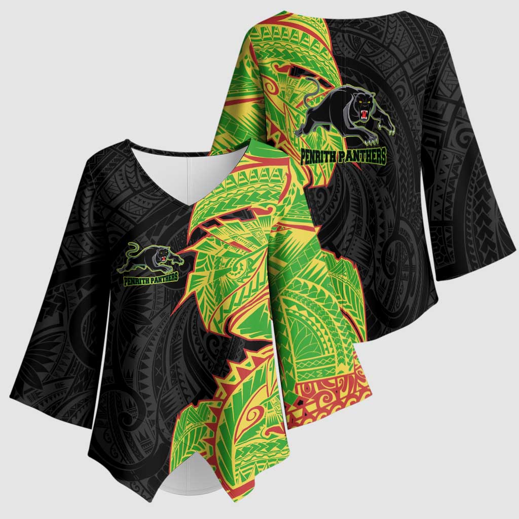 Penrith Panthers Kimono Sleeve Blouse Polynesian Tribal Tattoo Pacific Sport Art