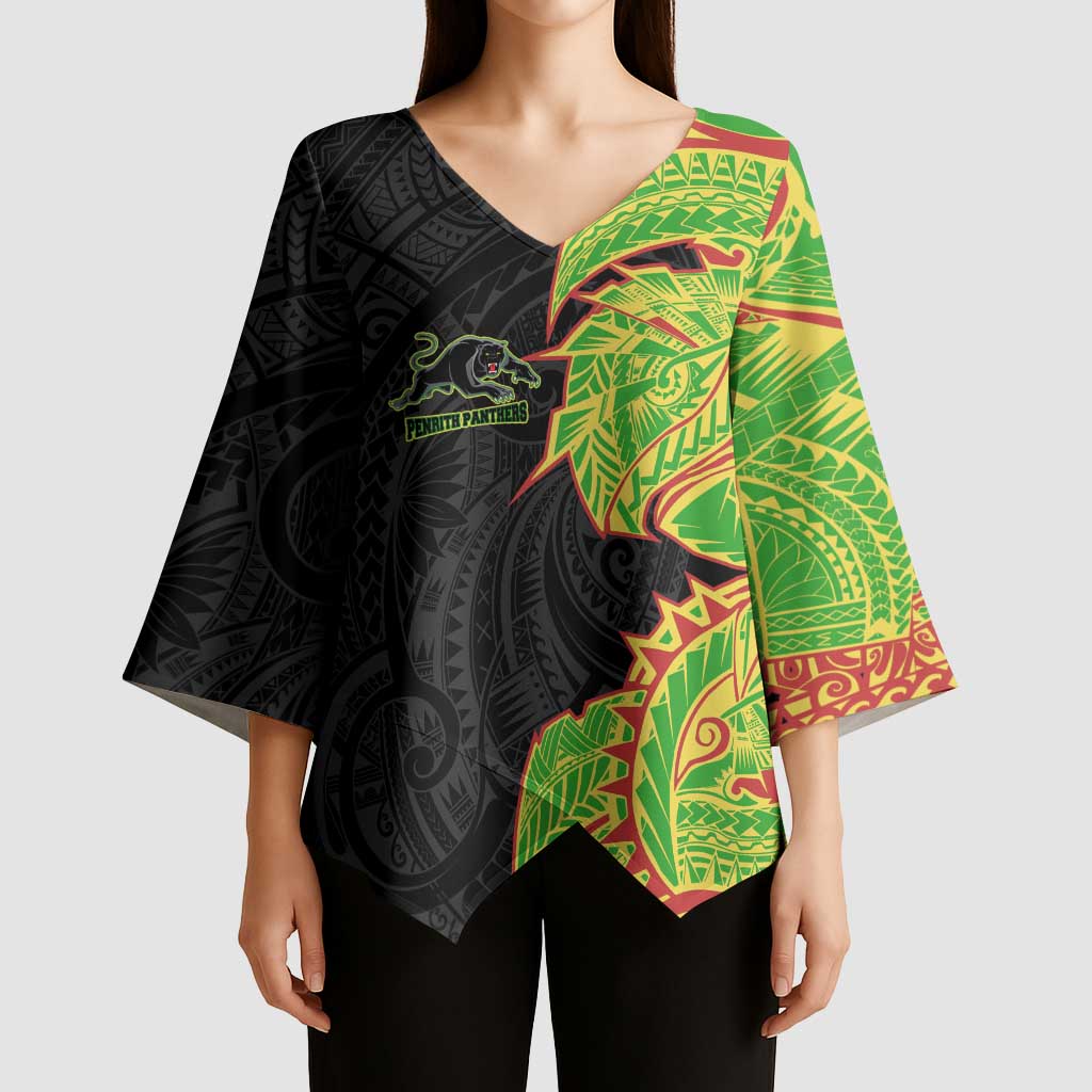 Penrith Panthers Kimono Sleeve Blouse Polynesian Tribal Tattoo Pacific Sport Art