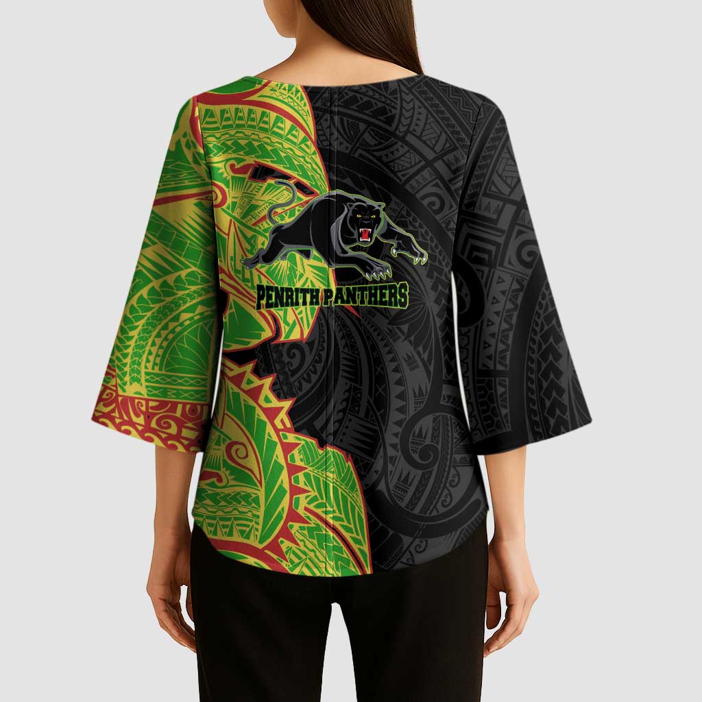 Penrith Panthers Kimono Sleeve Blouse Polynesian Tribal Tattoo Pacific Sport Art