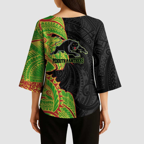 Penrith Panthers Kimono Sleeve Blouse Polynesian Tribal Tattoo Pacific Sport Art