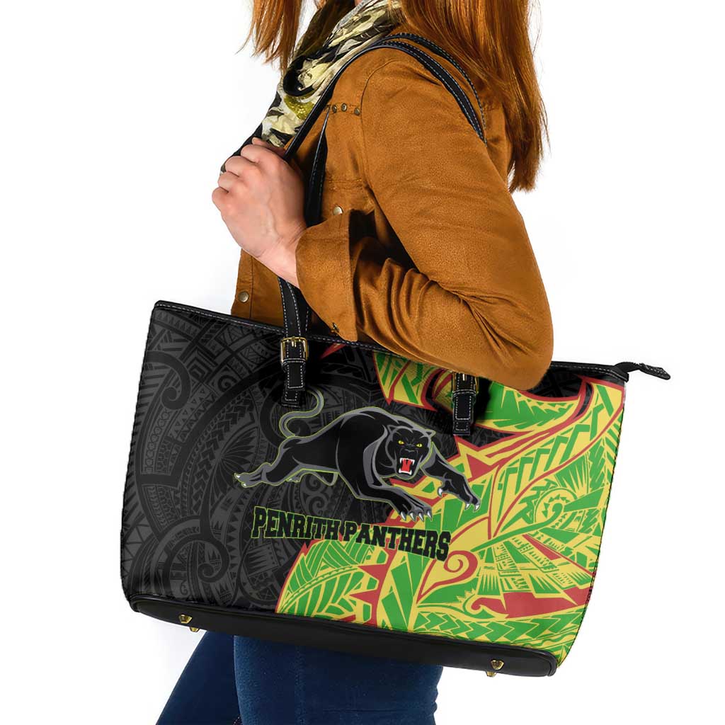 Penrith Panthers Leather Tote Bag Polynesian Tribal Tattoo Pacific Sport Art