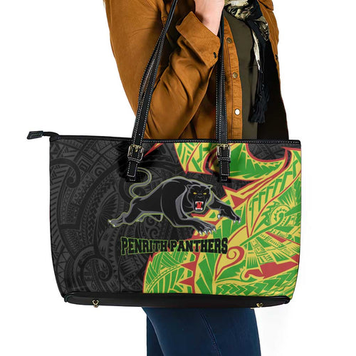 Penrith Panthers Leather Tote Bag Polynesian Tribal Tattoo Pacific Sport Art