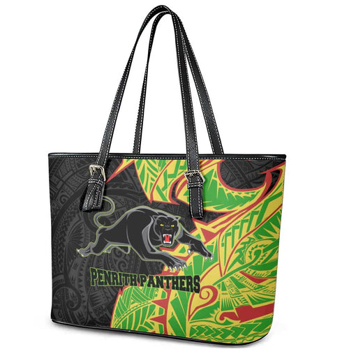 Penrith Panthers Leather Tote Bag Polynesian Tribal Tattoo Pacific Sport Art