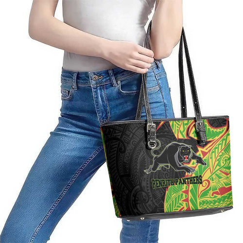 Penrith Panthers Leather Tote Bag Polynesian Tribal Tattoo Pacific Sport Art