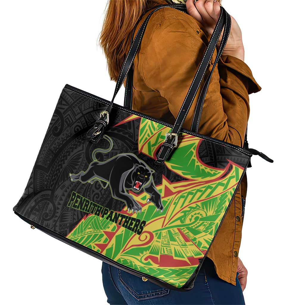 Penrith Panthers Leather Tote Bag Polynesian Tribal Tattoo Pacific Sport Art