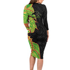 Penrith Panthers Long Sleeve Bodycon Dress Polynesian Tribal Tattoo Pacific Sport Art