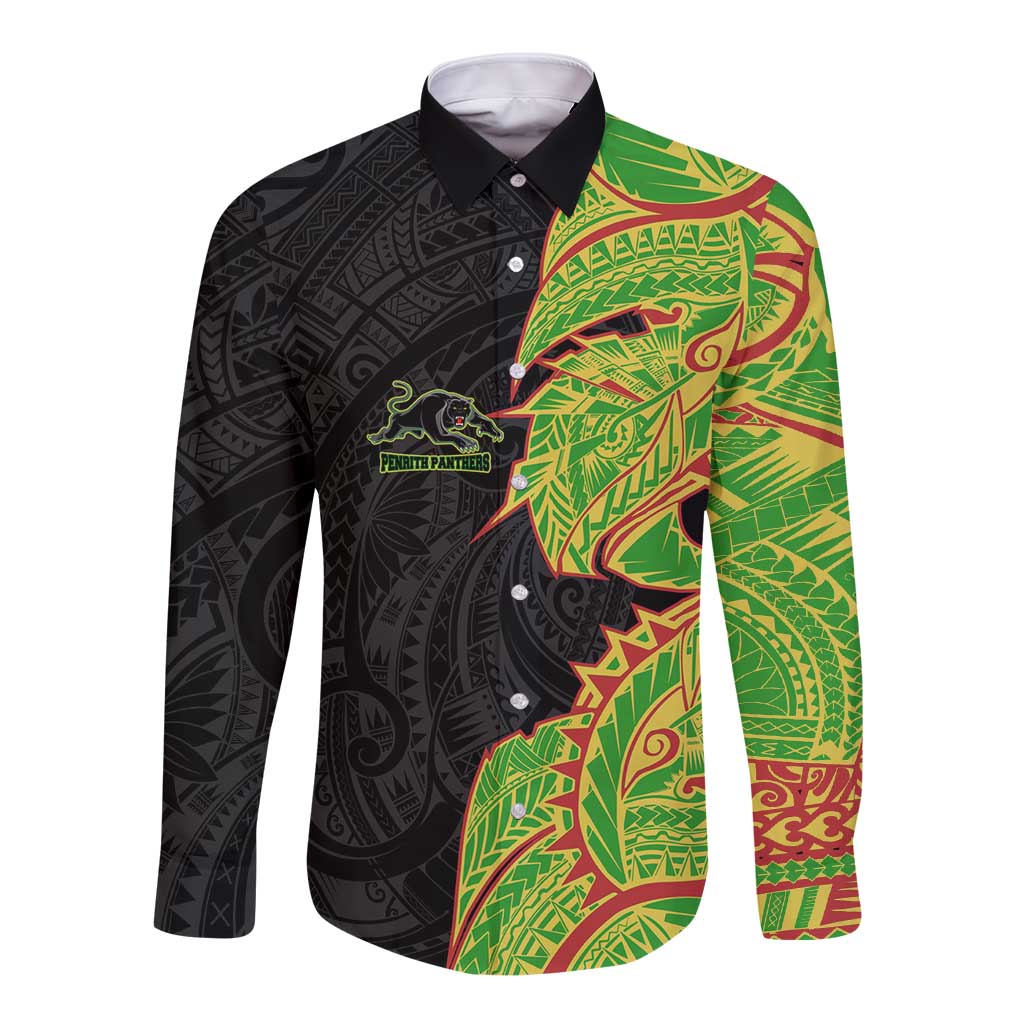 Penrith Panthers Long Sleeve Button Shirt Polynesian Tribal Tattoo Pacific Sport Art