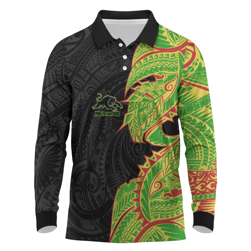 Penrith Panthers Long Sleeve Polo Shirt Polynesian Tribal Tattoo Pacific Sport Art