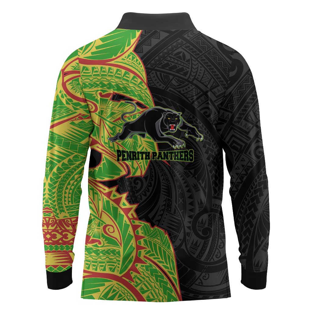 Penrith Panthers Long Sleeve Polo Shirt Polynesian Tribal Tattoo Pacific Sport Art
