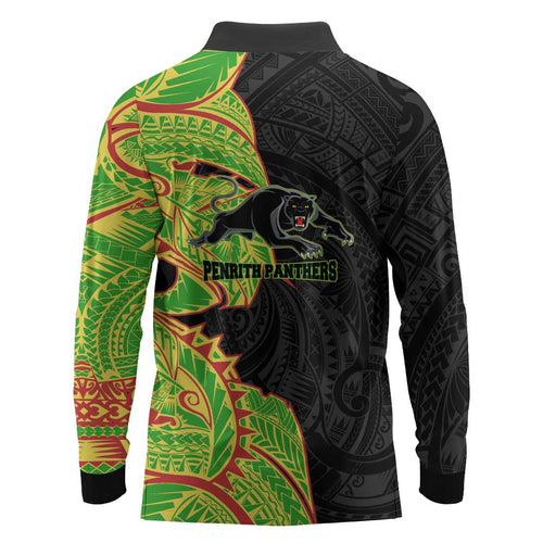 Penrith Panthers Long Sleeve Polo Shirt Polynesian Tribal Tattoo Pacific Sport Art