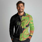 Penrith Panthers Long Sleeve Polo Shirt Polynesian Tribal Tattoo Pacific Sport Art