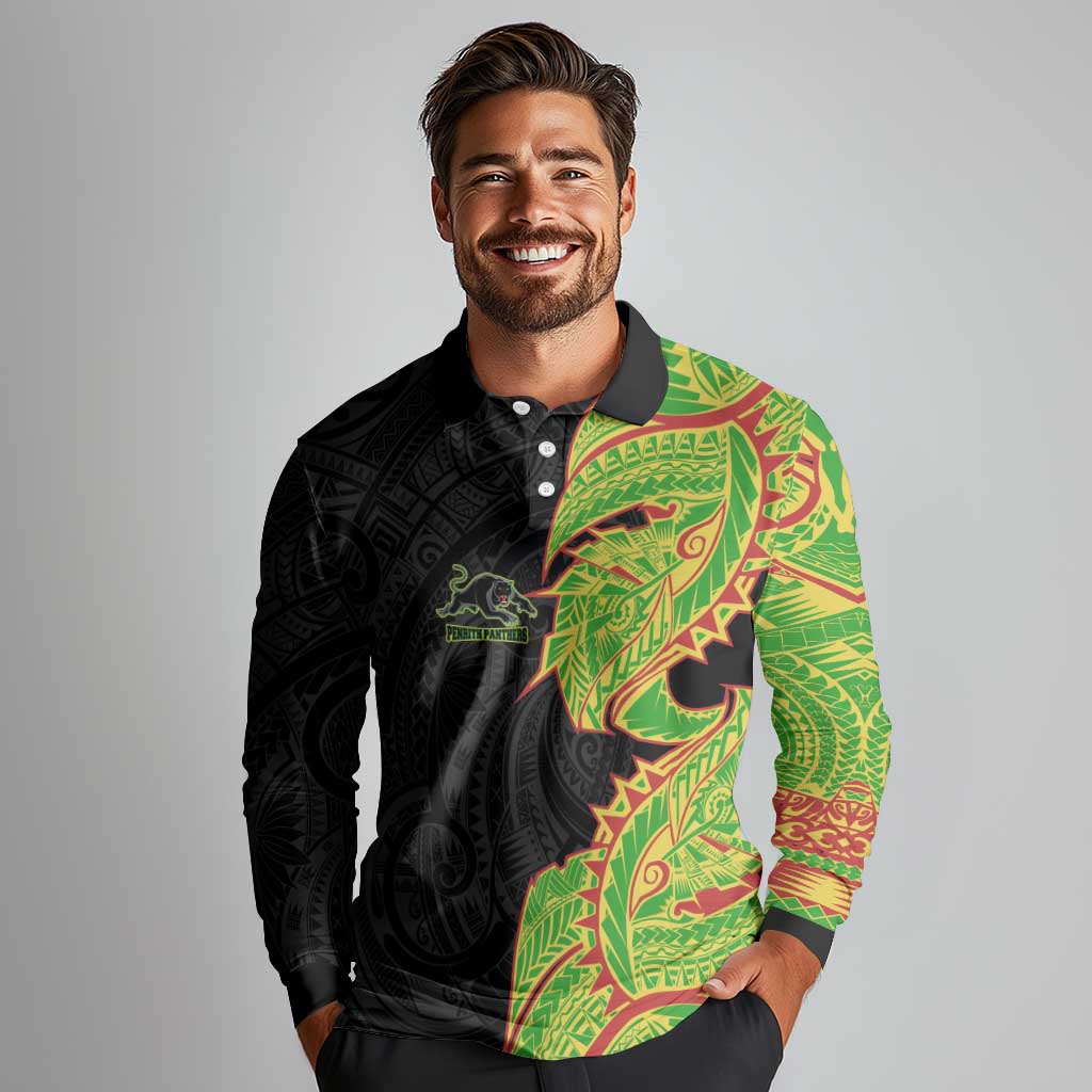 Penrith Panthers Long Sleeve Polo Shirt Polynesian Tribal Tattoo Pacific Sport Art