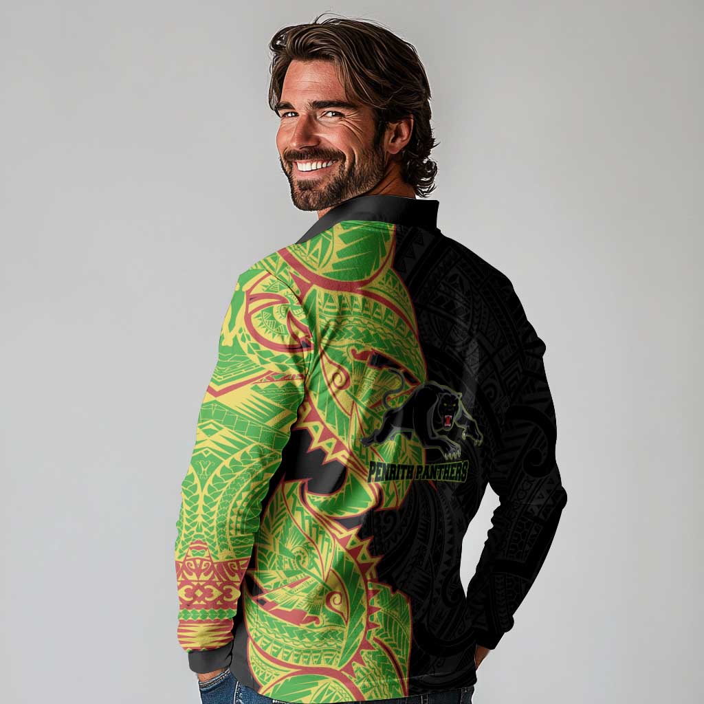 Penrith Panthers Long Sleeve Polo Shirt Polynesian Tribal Tattoo Pacific Sport Art