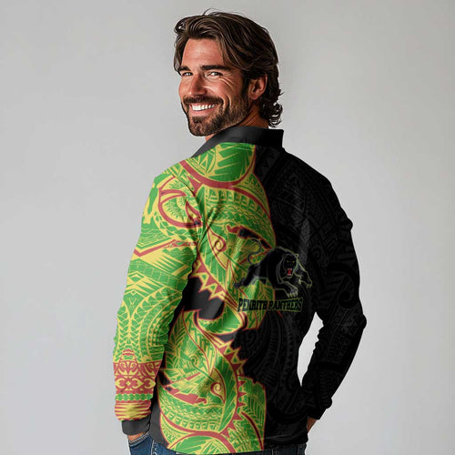 Penrith Panthers Long Sleeve Polo Shirt Polynesian Tribal Tattoo Pacific Sport Art