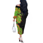Penrith Panthers Off The Shoulder Long Sleeve Dress Polynesian Tribal Tattoo Pacific Sport Art