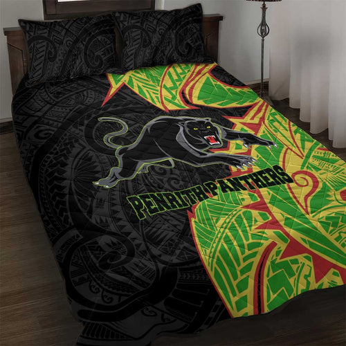 Penrith Panthers Quilt Bed Set Polynesian Tribal Tattoo Pacific Sport Art
