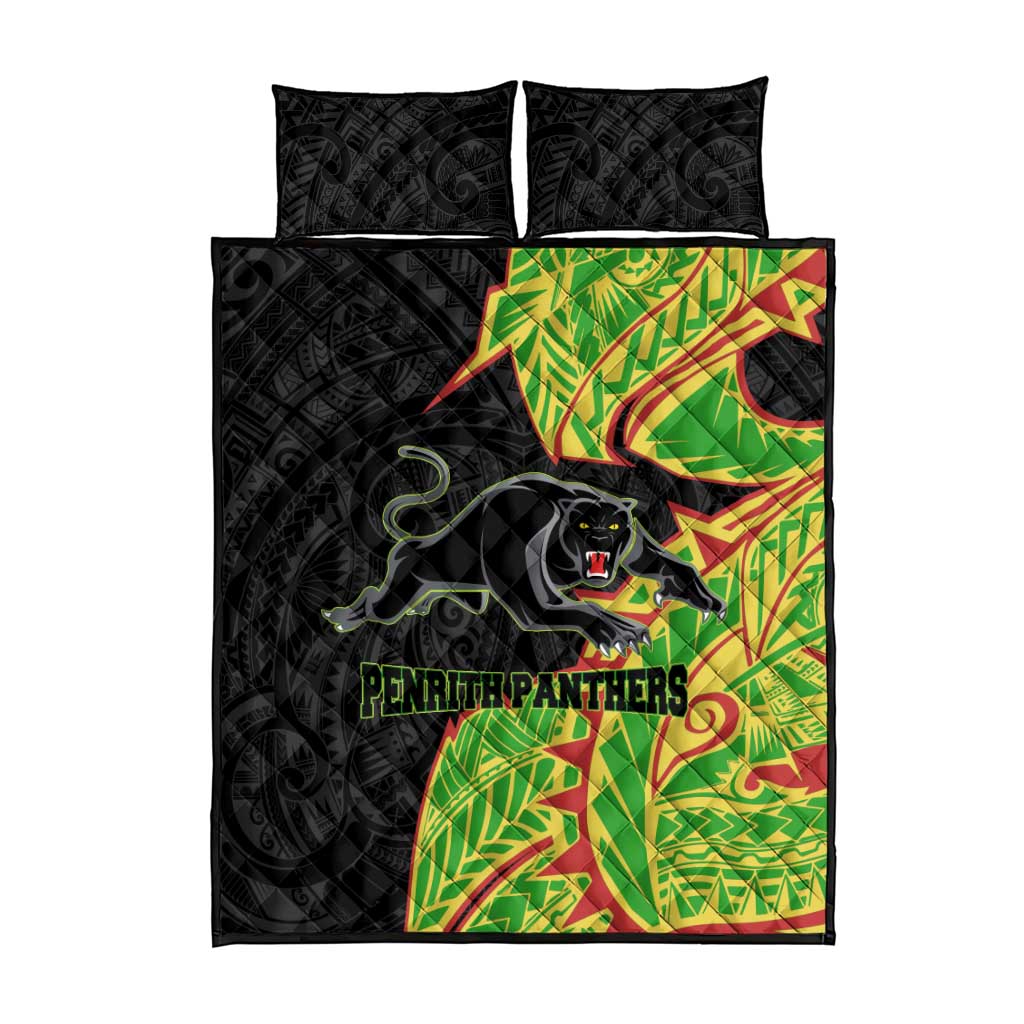 Penrith Panthers Quilt Bed Set Polynesian Tribal Tattoo Pacific Sport Art