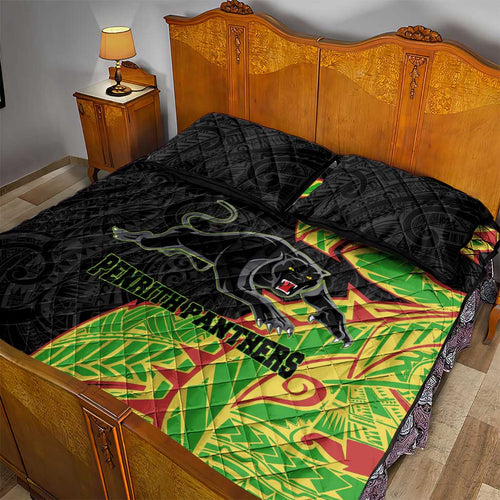 Penrith Panthers Quilt Bed Set Polynesian Tribal Tattoo Pacific Sport Art