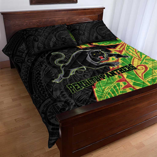 Penrith Panthers Quilt Bed Set Polynesian Tribal Tattoo Pacific Sport Art