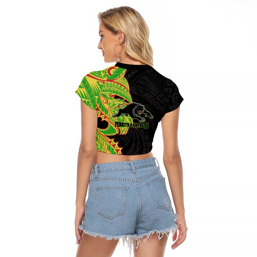 Penrith Panthers Raglan Cropped T Shirt Polynesian Tribal Tattoo Pacific Sport Art
