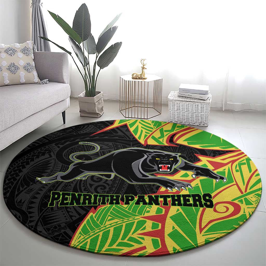 Penrith Panthers Round Carpet Polynesian Tribal Tattoo Pacific Sport Art