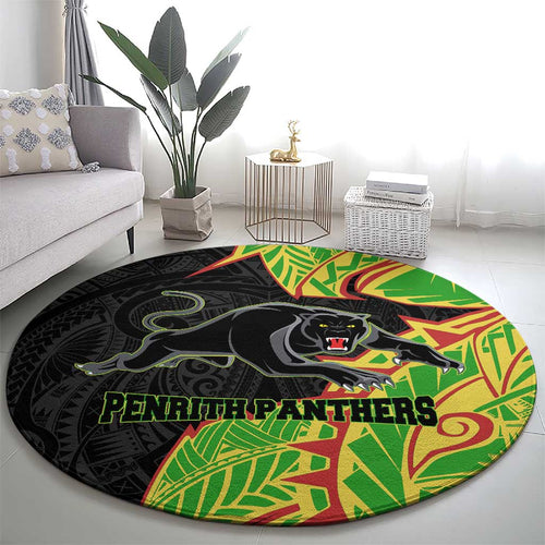 Penrith Panthers Round Carpet Polynesian Tribal Tattoo Pacific Sport Art