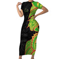 Penrith Panthers Short Sleeve Bodycon Dress Polynesian Tribal Tattoo Pacific Sport Art