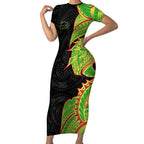 Penrith Panthers Short Sleeve Bodycon Dress Polynesian Tribal Tattoo Pacific Sport Art
