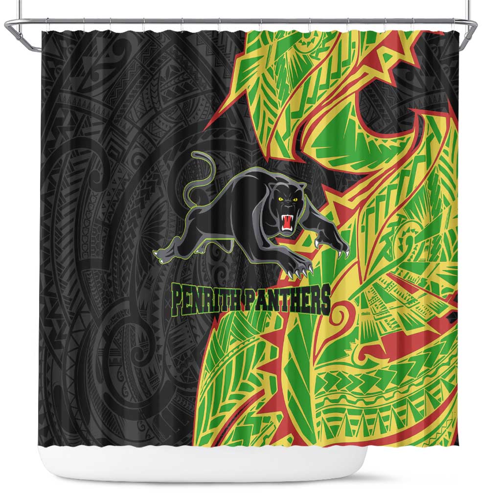 Penrith Panthers Shower Curtain Polynesian Tribal Tattoo Pacific Sport Art