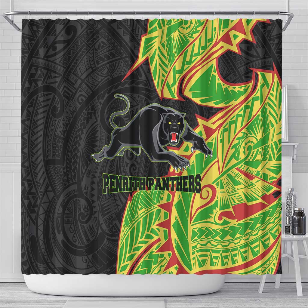 Penrith Panthers Shower Curtain Polynesian Tribal Tattoo Pacific Sport Art