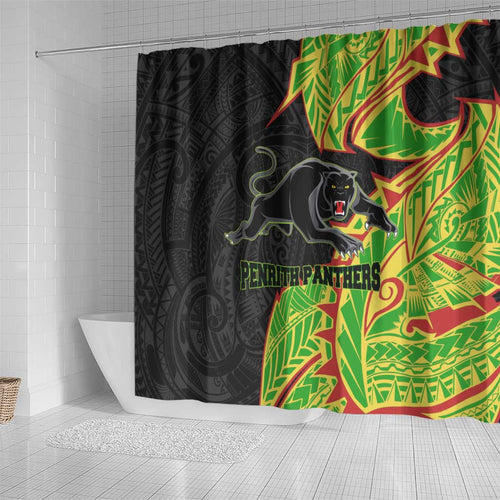 Penrith Panthers Shower Curtain Polynesian Tribal Tattoo Pacific Sport Art
