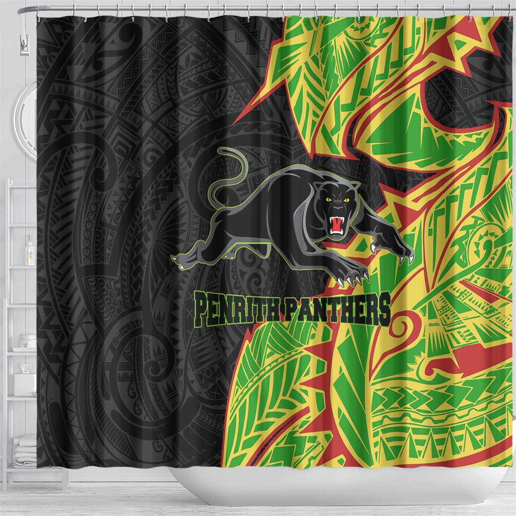 Penrith Panthers Shower Curtain Polynesian Tribal Tattoo Pacific Sport Art
