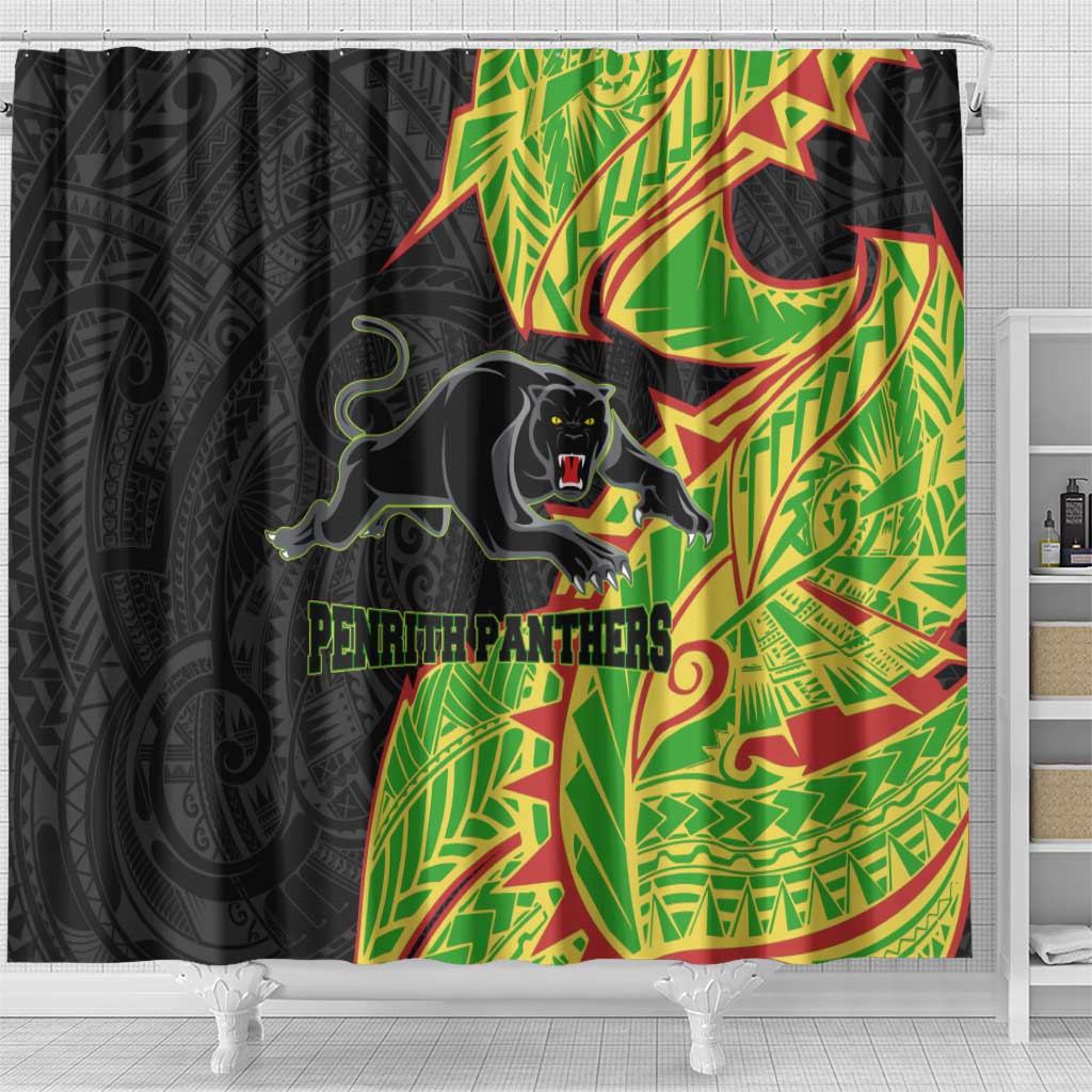 Penrith Panthers Shower Curtain Polynesian Tribal Tattoo Pacific Sport Art