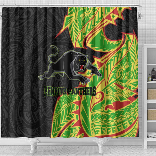 Penrith Panthers Shower Curtain Polynesian Tribal Tattoo Pacific Sport Art