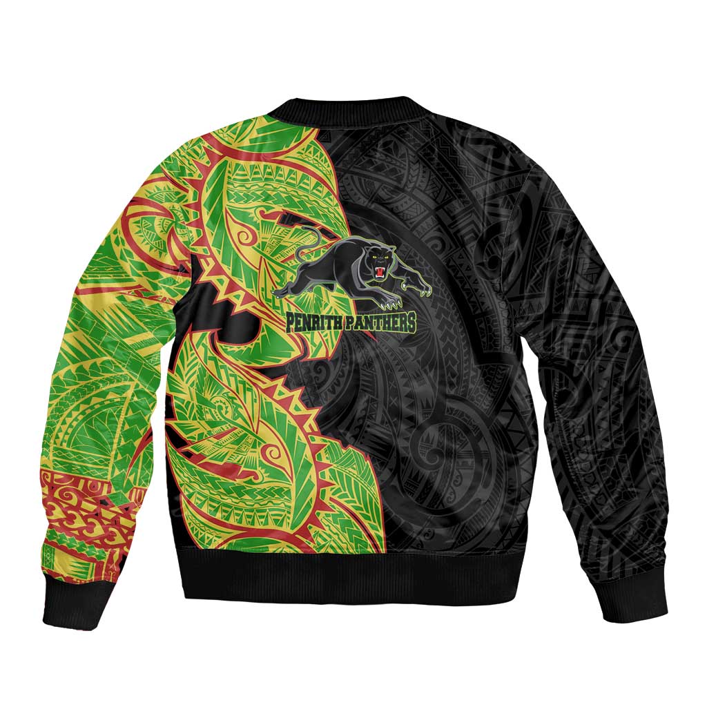 Penrith Panthers Sleeve Zip Bomber Jacket Polynesian Tribal Tattoo Pacific Sport Art