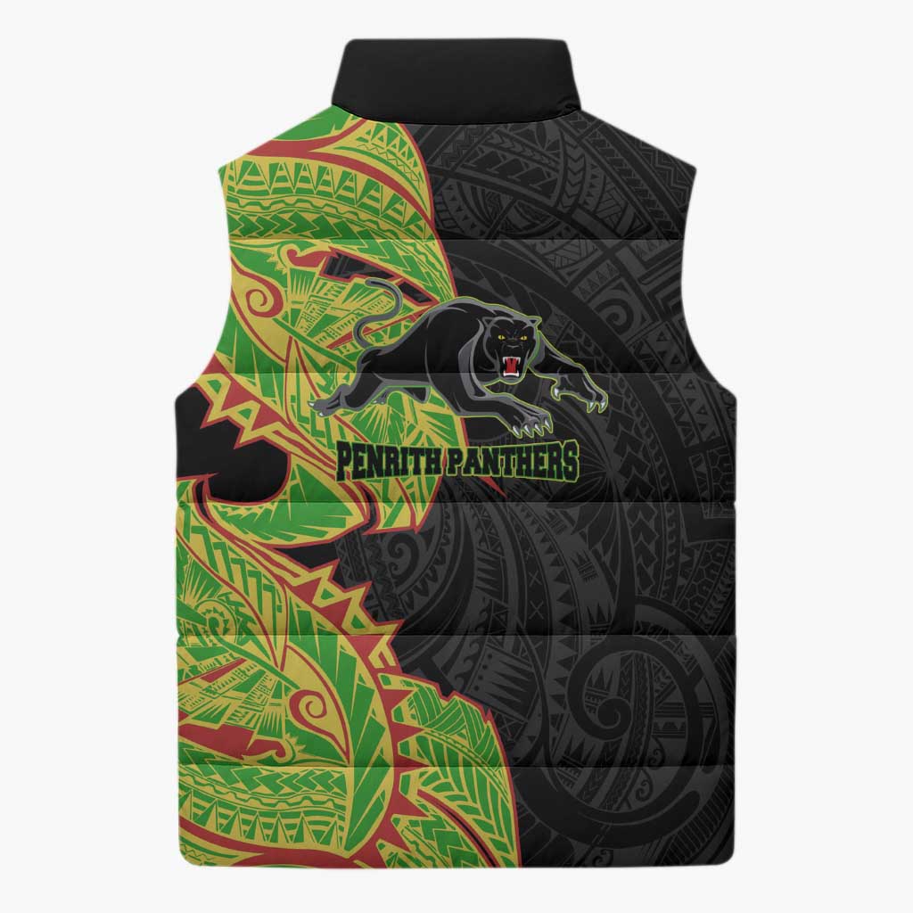 Penrith Panthers Sleeveless Puffer Jacket Polynesian Tribal Tattoo Pacific Sport Art