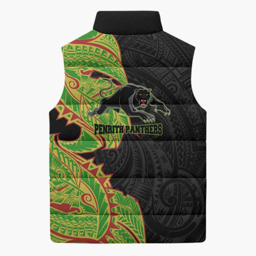 Penrith Panthers Sleeveless Puffer Jacket Polynesian Tribal Tattoo Pacific Sport Art