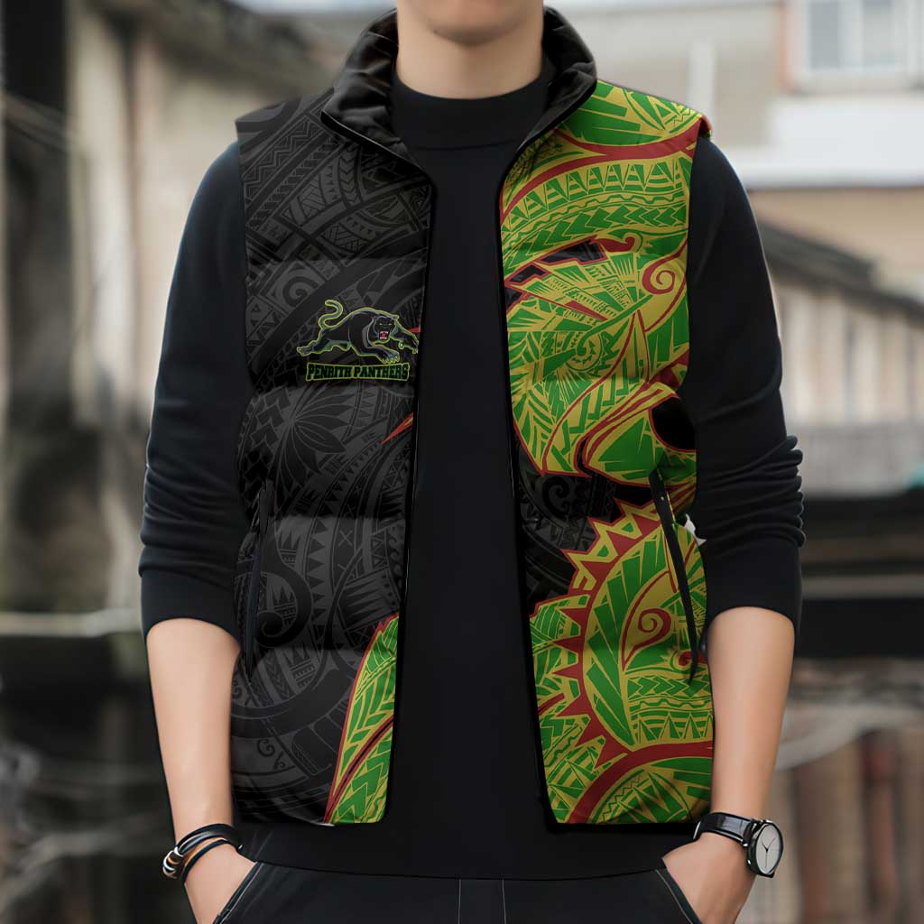 Penrith Panthers Sleeveless Puffer Jacket Polynesian Tribal Tattoo Pacific Sport Art