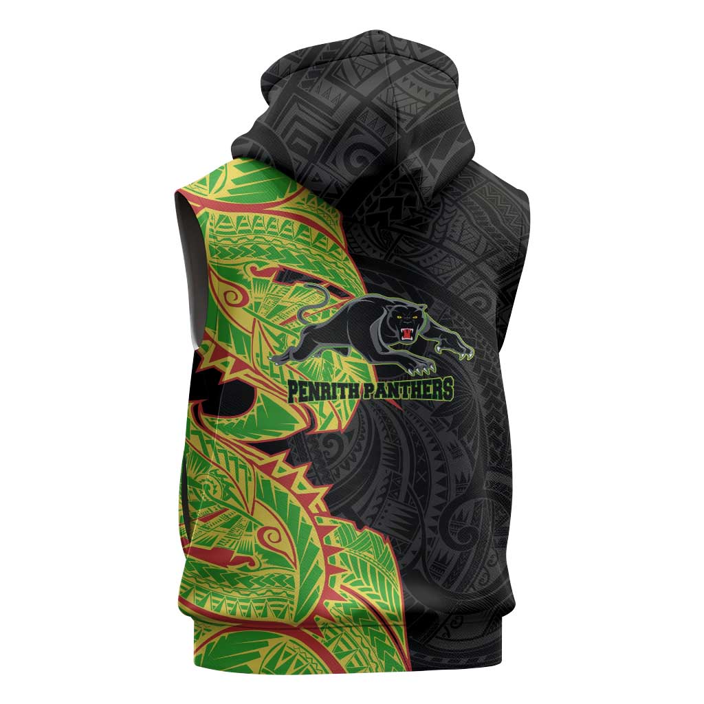Penrith Panthers Sleeveless Zip Hoodie Polynesian Tribal Tattoo Pacific Sport Art