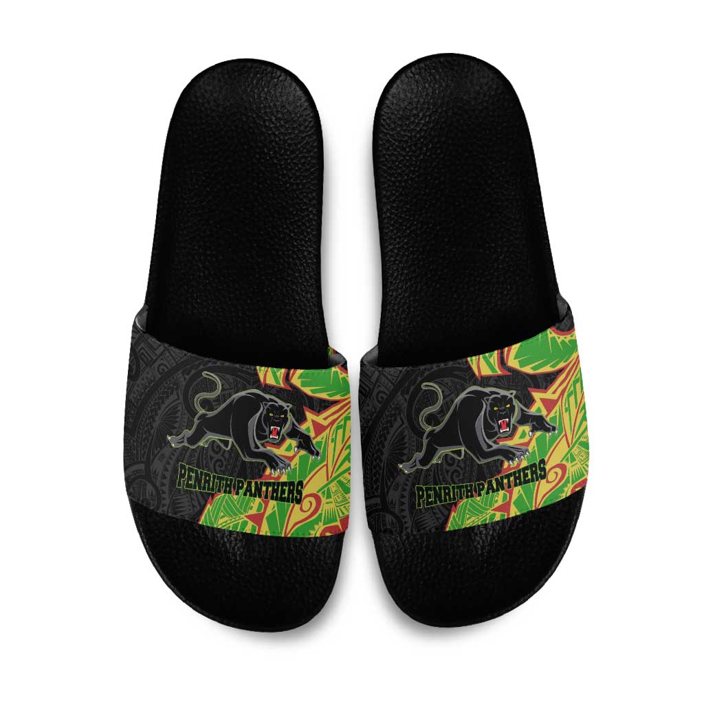Penrith Panthers Slide Sandals Polynesian Tribal Tattoo Pacific Sport Art