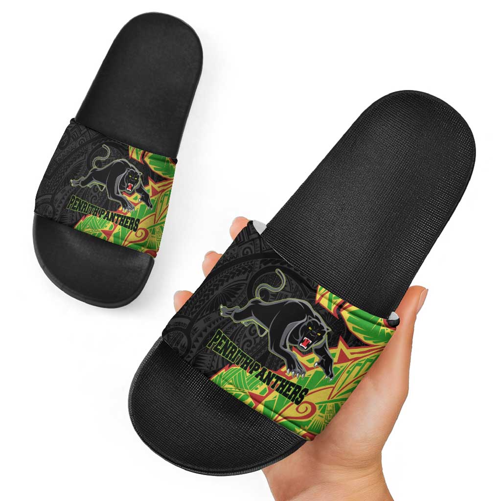 Penrith Panthers Slide Sandals Polynesian Tribal Tattoo Pacific Sport Art